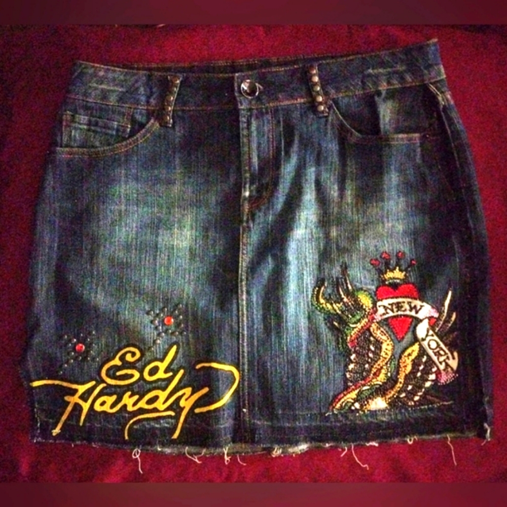 Vintage "Ed Hardy" by Christian Audigier Embellished Denim Shirt